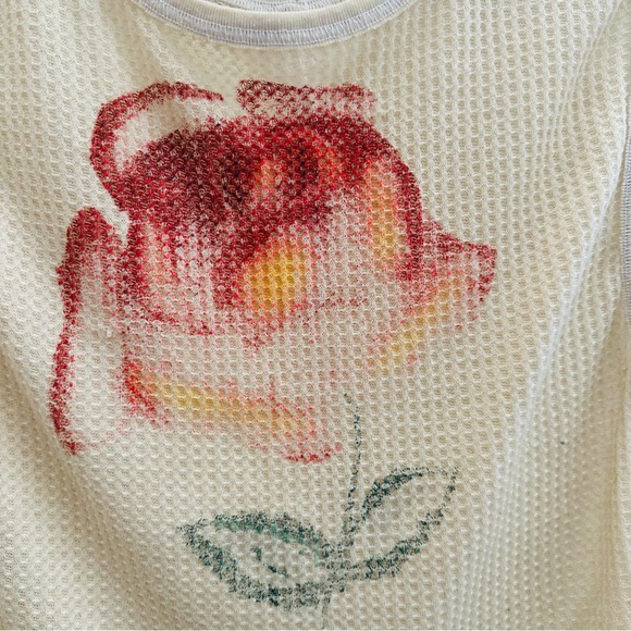 FREE PEOPLE M waffle Top Tank Large Rose Floral - Picture 3 of 8